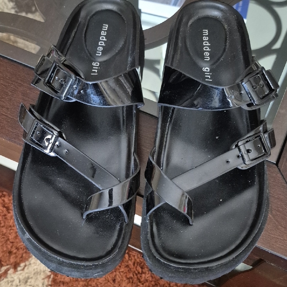 Madden Girl Shiny Black Women Sandals